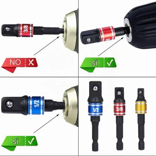 Vista 4 de CIGOTU Juego de extensión de adaptador de enchufe, 1/4, 3/8, vástago hexagonal de 1/2 pulgada, grado de impacto, convertidor de taladro eléctrico a