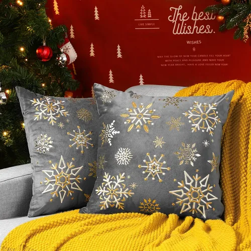 Vista 9 de Lewondr Fundas de almohada de Navidad, bordado de árbol de Navidad, patrón de estampado en caliente, fundas de almohada de terciopelo holandés