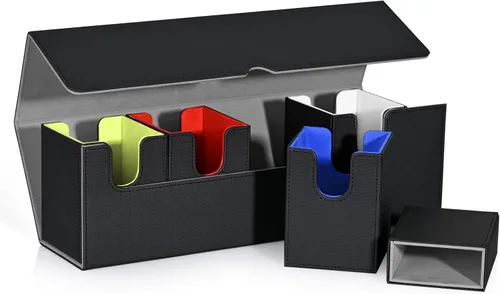 Vista 12 de UAONO Caja de cartas para MTG con pantalla Commander, funda de cartas 5 en 1 con capacidad para más de 800 tarjetas sin mangas, organizador