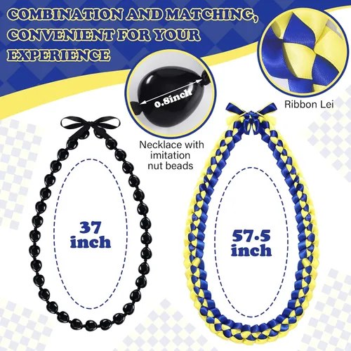 Vista 4 de Jexine Collar trenzado doble con lazo de graduación 2025 Lei y Kukui Nut Graduation Money Lei con lazo para regalo