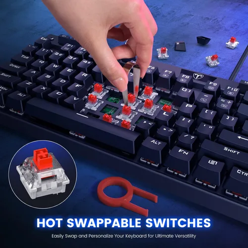 Vista 3 de RisoPhy PRO RGB - Teclado mecánico para juegos, iluminación RGB por tecla, teclas macro y controles dedicados de medios, reposamuñecas desmontable