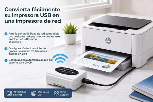 Vista 6 de X-MEDIA XM-PS110U 1-Port 10/100Mbps Fast Ethernet Servidor de impresión USB Servidor de impresión de red de puertos USB 2.0