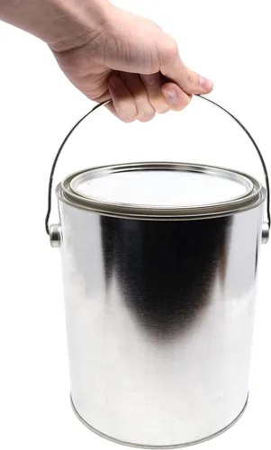 Vista 3 de Lata de pintura metálica de 1 galón con orejas, fianza y tapa, fabricado en los Estados Unidos con metal parcialmente reciclado, 100% reciclable