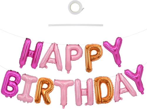 Vista 48 de TONIFUL Pancarta de Globos Negros de Feliz Cumpleaños de 16 Pulgadas con Letras de Papel de Aluminio Mylar, Cartel Banderín Reutilizable