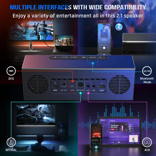 Vista 5 de Sistema de altavoces de computadora FIFINE con subwoofer, altavoz para juegos para PC con RGB, control de volumen, monitoreo, entrada auxiliar