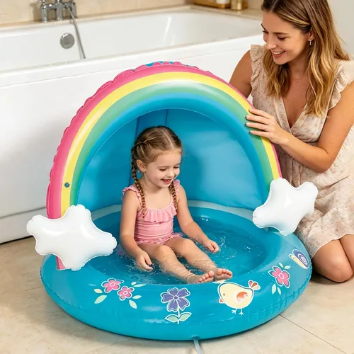 Vista 8 de Hiwena - Piscina para bebés con chorro y toldo de arco iris, 40 pulgadas, para niños de 1 a 3 años