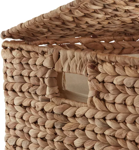 Vista 6 de Casafield Canasta para la Ropa Sucia con Tapa y Bolsa Extraíble - Canela, Canasta Cuadrada Tejida de Jacinto de Agua para Organizar Ropa y Toallas