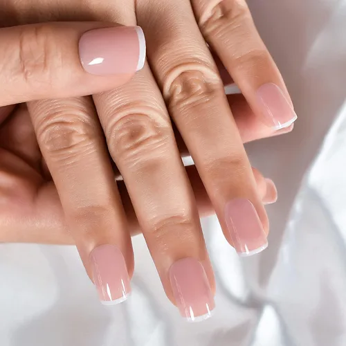Vista 31 de Gelnails - Uñas postizas cortas a presión con punta francesa blanca, 30 Almendra francesa blanca