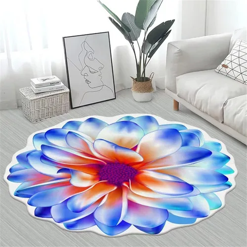 Vista 19 de Alfombra con forma de flor amarilla de 7 pies, alfombra de decoración de sala de estar, adecuada para baño, dormitorio y sala de estar, parte 5