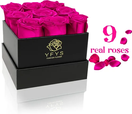Vista 4 de Flores Eternamente Frescas para Entrega Prime - 9 piezas de Rosas Frescas Preservadas, Rosas Genuinas que Duran Años, para Regalos de Cumpleaños