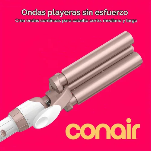 Vista 2 de Conair Rizador y herramienta para el cabello ondulado, triple barril, blanco/oro rosa