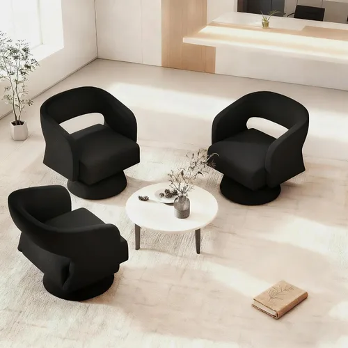 Vista 11 de ClinQ Silla giratoria de barril acento, juego de sillas redondas tapizadas de teddy extragrandes, silla de tocador moderna de lujo de 360°