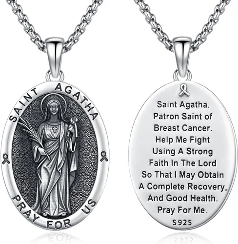 Vista 73 de Collar de amuleto de medalla de San Patrono de plata/oro de 14 39A-St Peregrino-Plata