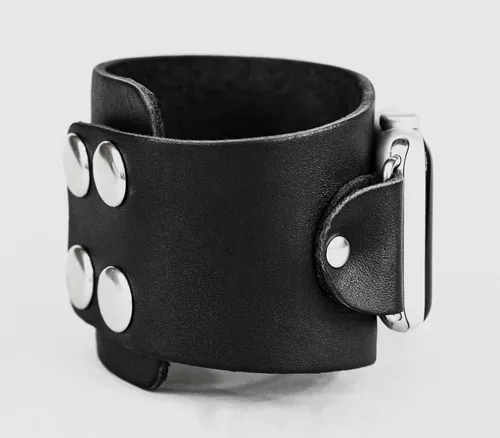Vista 7 de Correa ancha de cuero compatible con Apple Watch de 1.496 in 1.575 in 1.614 in 1.654 in 1.732 in 1.772 in 1.811 in 1.929 in, hecho a mano UA 1105