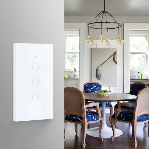 Vista 5 de Tuya WiFi Smart Wall Light Switch Pantalla de cristal Panel de sensor táctil Control eléctrico inalámbrico por control de voz Negro 1 banda