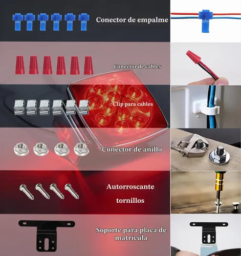 Vista 6 de Kit de luz de remolque de 12 V con certificación DOT para barco, caravana, automóvil, fácil montaje con arnés de alambre, oblea LED, impermeable