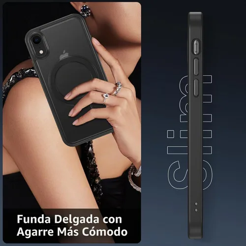 Vista 5 de DUEDUE Funda magnética para iPhone XR con soporte de anillo [compatible con Magsafe], funda protectora de cuerpo completo, delgada, a prueba de Negro