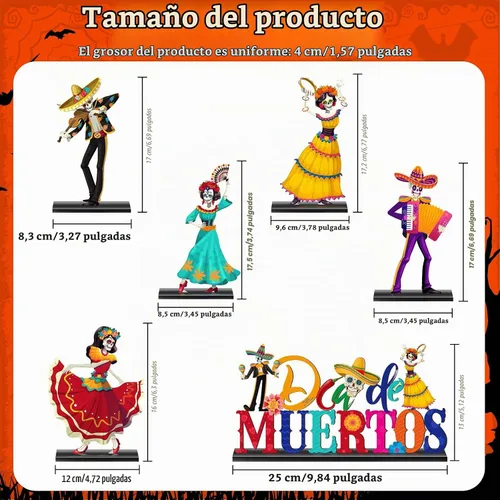 Vista 2 de Barydat - Letrero de mesa de madera para el Día de los Muertos (6 unidades)