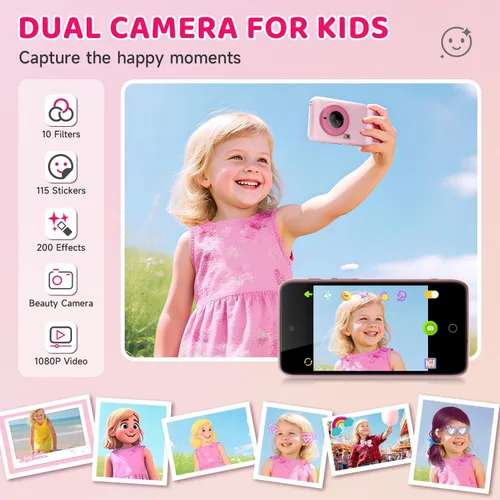 Vista 3 de AI Kids Digital Camera 50MP 32G WiFi Learning Camera, Why&How Library-Pink