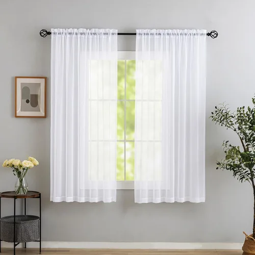 Vista 52 de MYSTIC-HOME Juego de cortinas de niveles transparentes blancas para cocina de 24 pulgadas de largo, tratamiento de cortinas para ventanas pequeñas