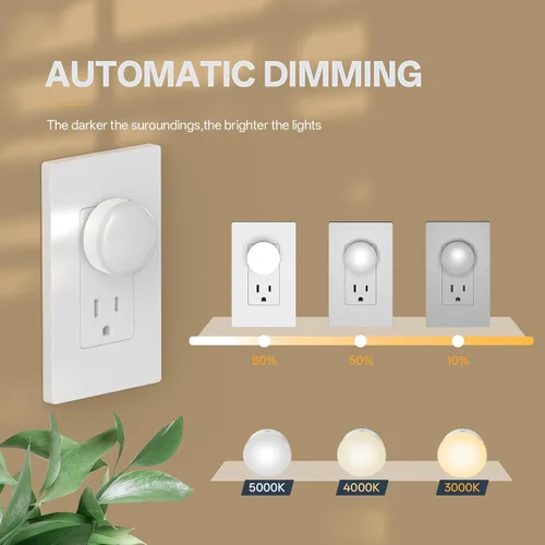 Vista 7 de Luz nocturna enchufable, mini luces nocturnas LED regulables para niños, sensor automático del atardecer al amanecer, lámpara nocturna de encendido