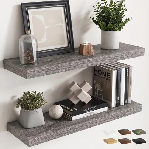Vista 50 de 16 Inch Floating Shelves for Wall 2 Pack, 8"D Wood Grain Bathroom Shelves Acabado negro