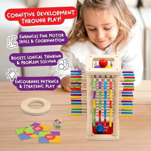 Vista 7 de Nene Toys BALLFALL - Juego de mesa de madera Montessori para niños de 3 a 9 años - Juguete educativo para habilidades motoras finas y pensamiento