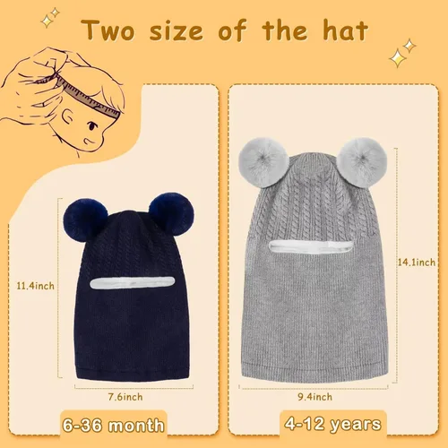 Vista 4 de Baby Winter Hat Scarf Set 2 Pack, Toddler Beanie Hats Girl Boy with Neck Warmer, Beanie for Kids Knit Warm for Cold Weather
