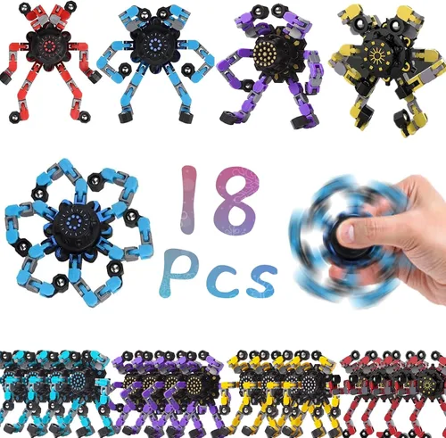 Vista 8 de 18 piezas de juguetes fidget spinners al azar, juguetes de dedo de robot deformables de bricolaje, spinner de descompresión, juguetes de giroscopio
