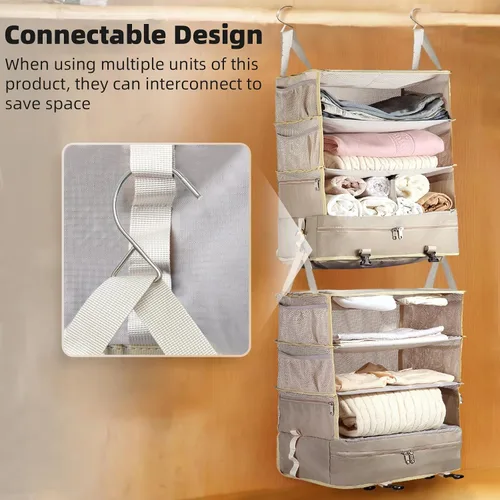 Vista 8 de Bukere Cubo de embalaje colgante para viajes, estantes portátiles, bolsa organizadora para maleta de equipaje, artículos esenciales de viaje