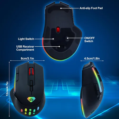 Vista 9 de VEGCOO Wireless Gaming Mouse, Slient Gaming Mouse with Double Click & Back to Desktop Key, Rechargeable RGB Gamer Mouse with Side Buttons