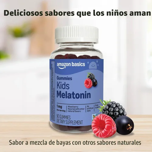 Vista 3 de Amazon Basics Gomitas de suplemento dietético de melatonina de 1 mg para niños, 90