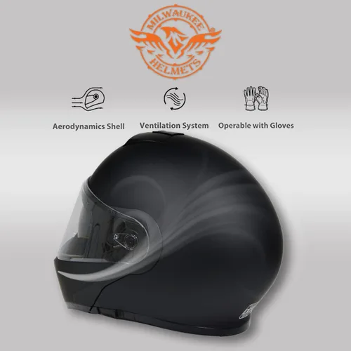 Vista 6 de Milwaukee Helmets MPH9812DOT - Casco modular de motocicleta con visera abatible, color negro plano, pequeño