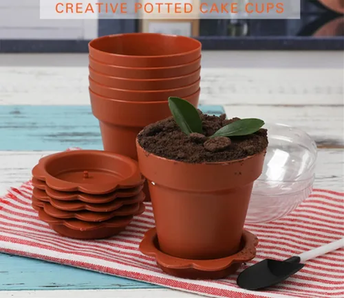 Vista 3 de Paquete de 50 vasos de postre en maceta de 6.1 fl oz de plástico de 6 onzas con tapa y cuchara, taza de degustación de aperitivos, adecuada