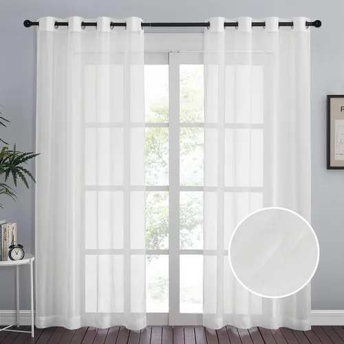 Vista 10 de NICETOWN Cortinas traslúcidas trituradas de 63 pulgadas de largo, con ojales, cortinas traslúcidas de gasa arrugada, cortinas ligeras y aireadas