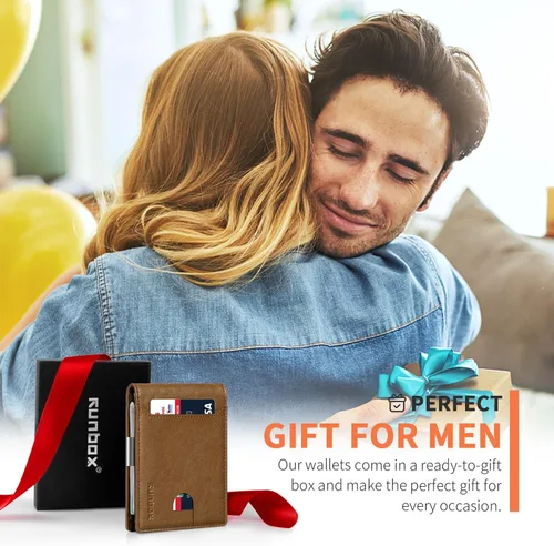 Vista 173 de RUNBOX - Carteras delgadas para hombre, cartera de piel con pinza para el dinero, cartera de bolsillo frontal con bloqueo RFID, tarjetero