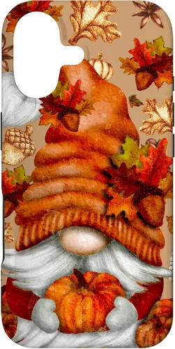 Vista 32 de Brown Fall Themed Gnome Pumpkin Cute Pattern Autumn Leaves Case for iPhone 16