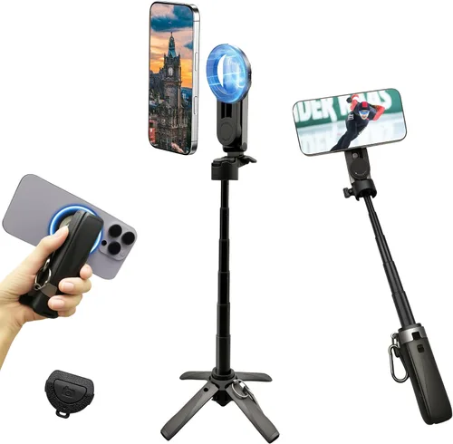 Vista 7 de Trípode magnético de 65 pulgadas para iPhone con control remoto, trípode magnético para teléfono celular, trípode para selfie stick con toma