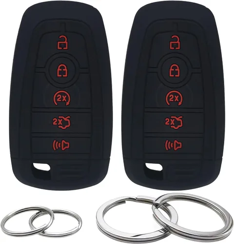 Vista 7 de 2 fundas de silicona para llavero de 4 botones, funda para control remoto, sin llave, protector de goma compatible con Ford Fusion Edge Expedition