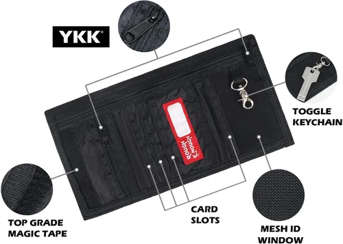 Vista 5 de Rough Enough - Cartera para niños con cordón para el cuello con cremallera, monedero y tarjetero color negro