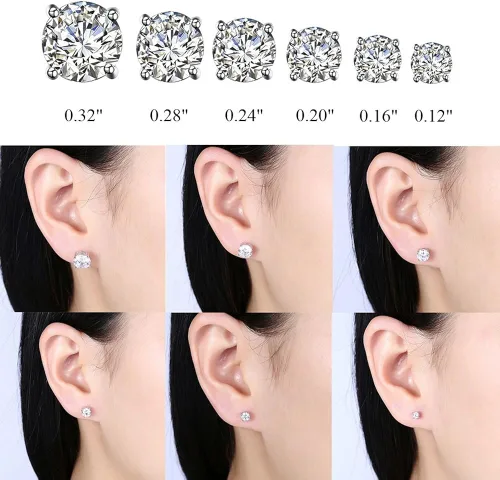 Vista 2 de TTVOVO Aretes de plata de ley 925 con circonita cúbica brillante de corte princesa, aretes de diamante de circonita cúbica para mujeres y hombres