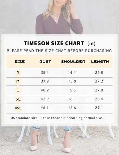 Vista 6 de Timeson Blusa de cuello en V para mujer, manga 34, túnica de trabajo para mujer