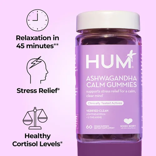 Vista 2 de HUM Calm Ashwagandha - Gomitas para mujeres y hombres, suplementos de L-teanina Ashwagandha para relajación diaria y apoyo de claridad, fórmula