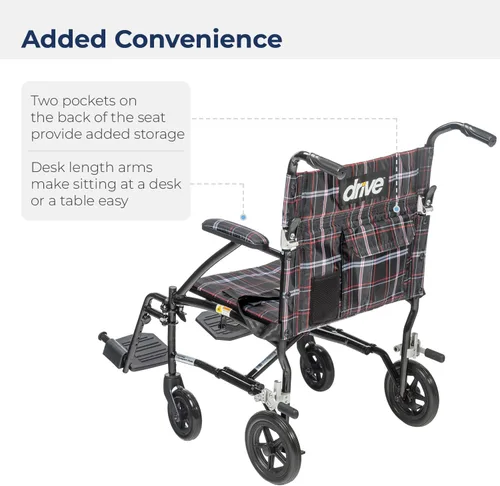 Vista 6 de Silla de ruedas Drive Medical Fly Lite de aluminio ultraligero, silla de transporte, DFL19-BLK, 19", Black Frame, 1, 1 Folding Transport