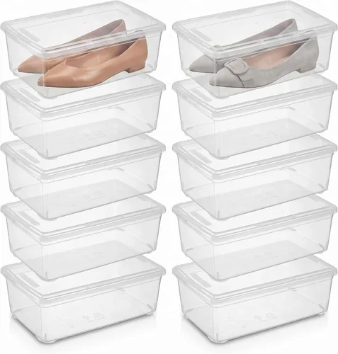 Vista 2 de novelinks Paquete de 6 cubos de almacenamiento transparentes de 6 cuartos de galón con tapas, cajas apilables de almacenamiento de zapatos