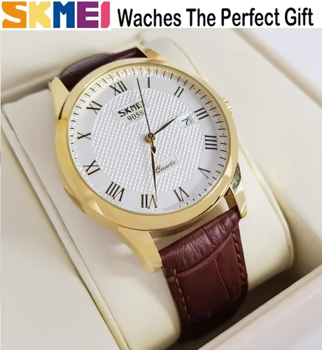 Vista 4 de SKMEI Reloj para hombre, vestido de negocios, clásico, de moda, casual, negro, cuarzo, analógico, impermeable, calendario, fecha, simple, relojes