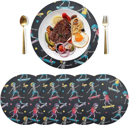 Vista 3 de Playful Skeletons Black PVC Placemat, Non Slip Heat Resistant Placemats for Kitchen one sizex6