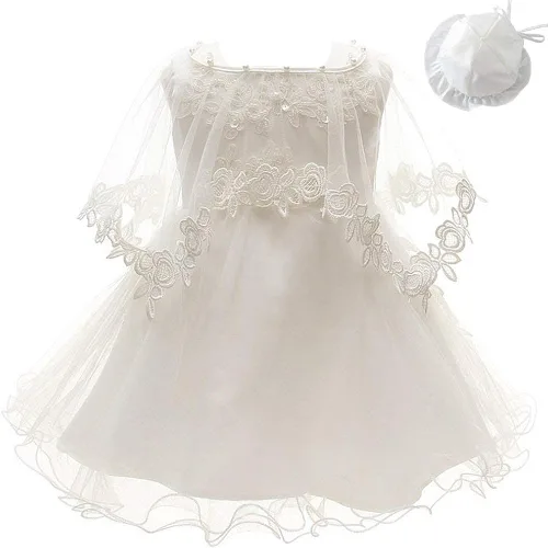 Vista 9 de Juego de 3 piezas de vestido de bautizo, vestido formal para niña, Marfil