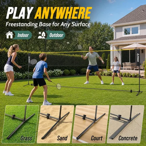 Vista 10 de 3-in-1 Volleyball Badminton Pickleball Net Set Adjustable Height Negro