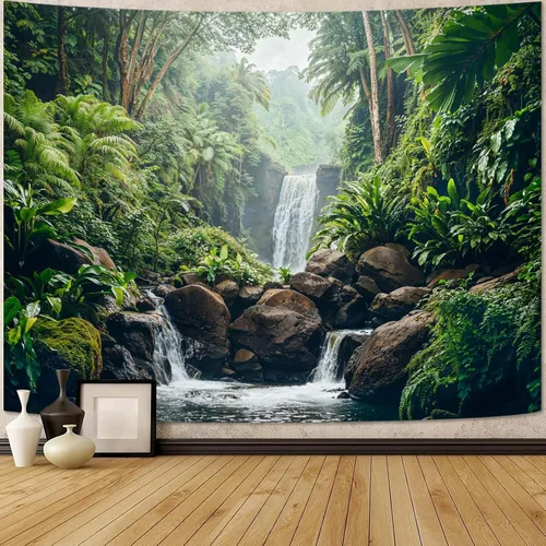 Vista 24 de Zussun Tapiz de Bosque Natural de Montaña Tapiz Verde de Pino Luz Solar Selva para Dormitorio Estético Planta Paisaje de Montaña Tapices Pequeños